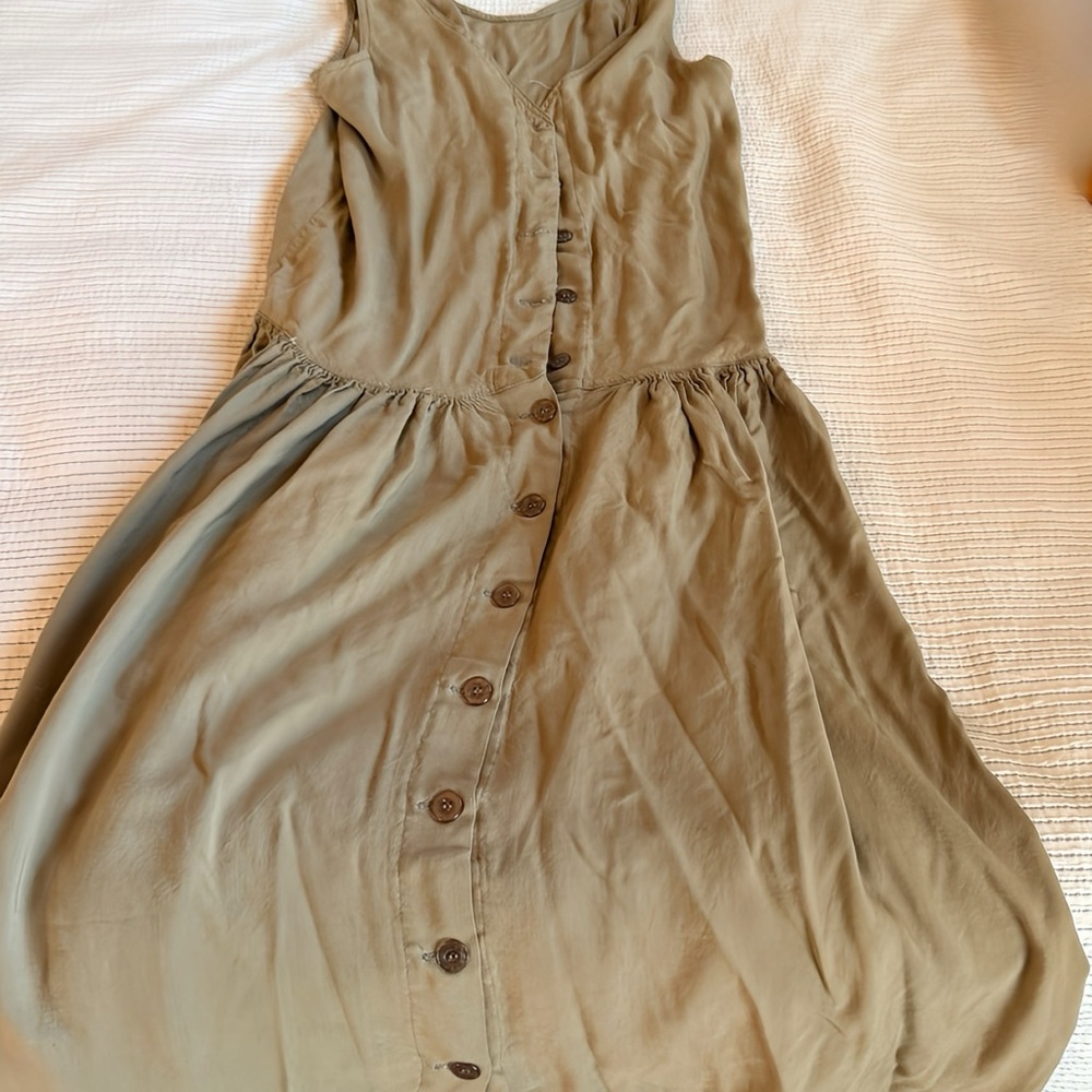 For Work or Play!!  Button-Back Sleeveless Midi Dress - Olive